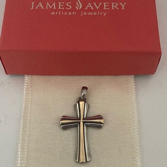 James Avery Retired 925/14K Flared Cross Pendant - Picture 1 of 4